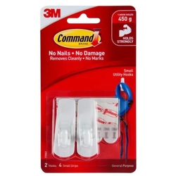 3M Command Small Hook - 2 Hook 4 Small Strips - upto 450g